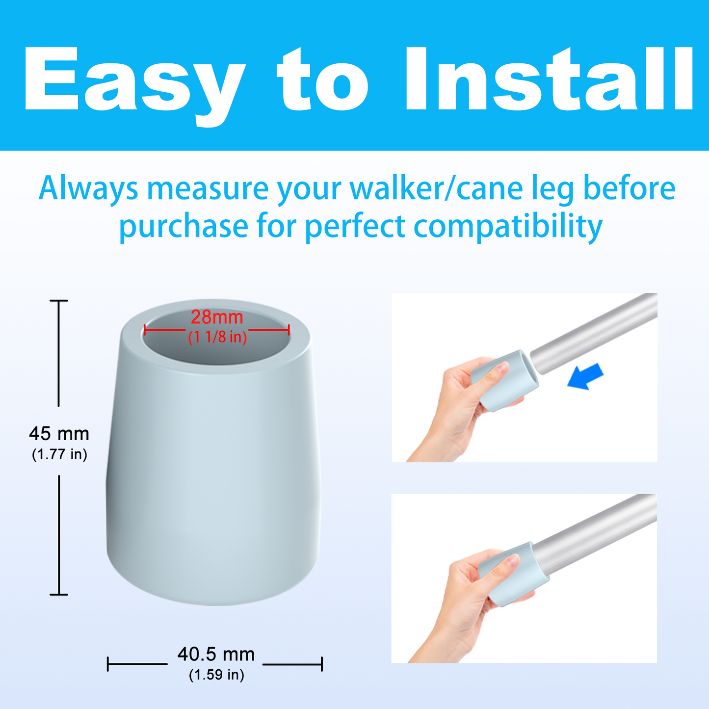 1-Inch Walker Rubber Tips (6-Pack) – Non-Skid with Metal Insert