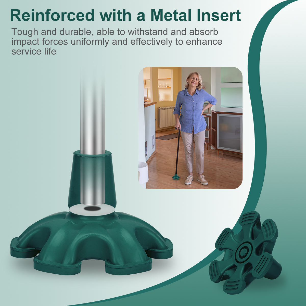 Self Standing Cane Tip 3/4 Inch 6-Prong Anti-Slip Rubber Replacement