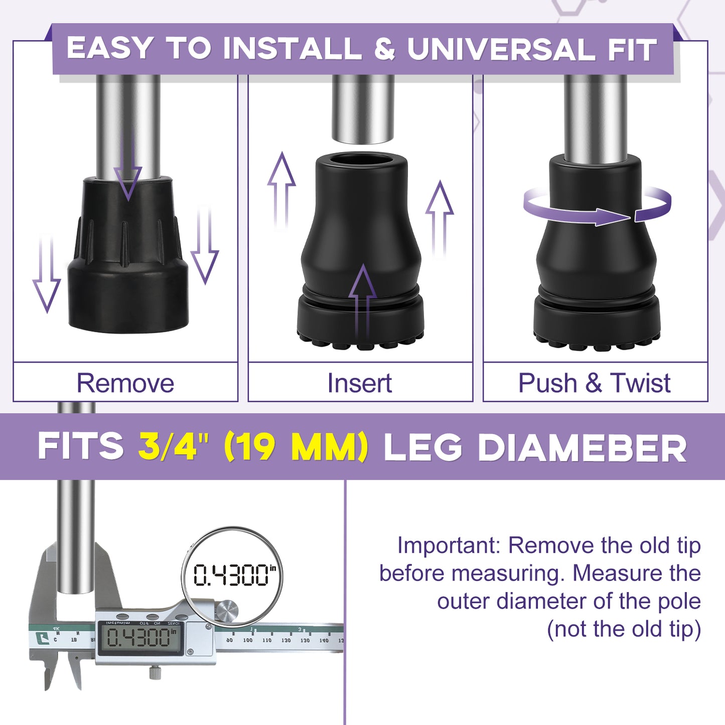 4 Pack Non-Slip Rubber Replacement Cane Tip