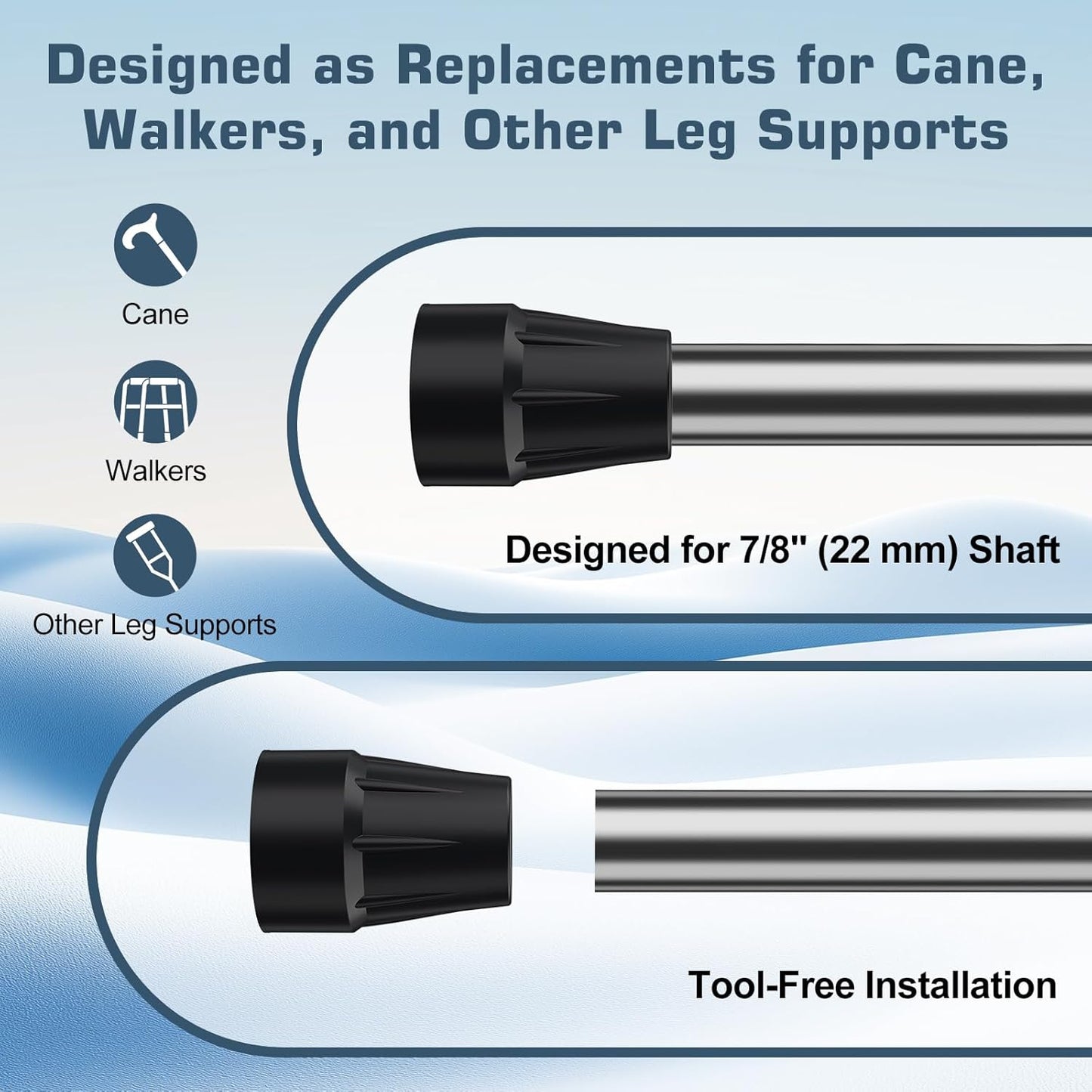 Heavy Duty 7/8" Non-Slip Cane Tips, 4-Pack
