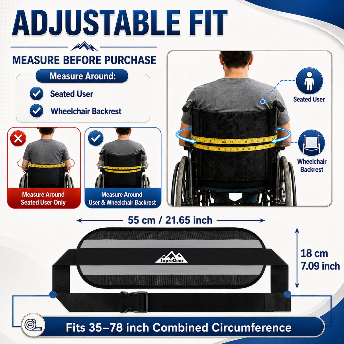 Wheelchair Positioning Belt ¨C Adjustable Breathable Mesh Support Strap for Wheelchairs, Transport Chairs & Mobility Scooters