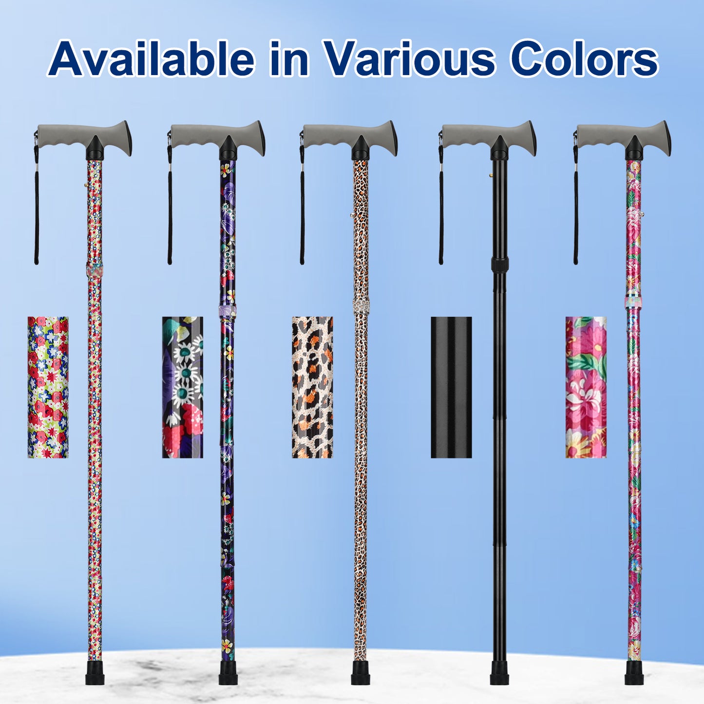 Folding Walking Cane, 5 Height Levels, Supports up to 250 lbs