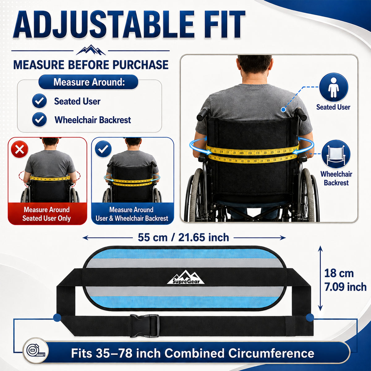 Wheelchair Positioning Belt ¨C Adjustable Breathable Mesh Support Strap for Wheelchairs, Transport Chairs & Mobility Scooters