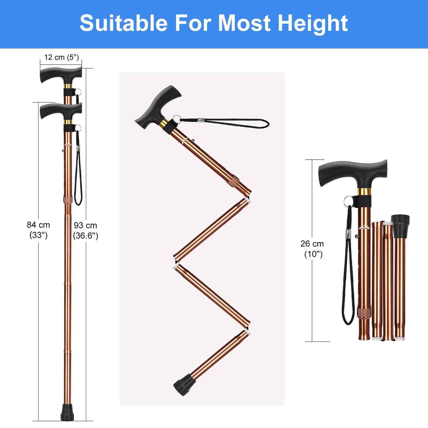 Collapsible Aluminum Folding Cane with T-Handle