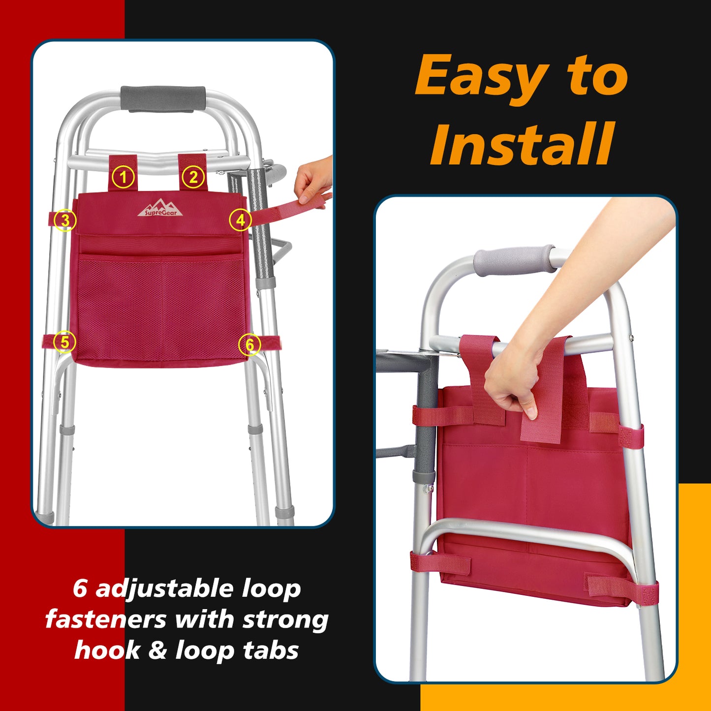 Water-Resistant Walker Side Bag, Basket Pouch