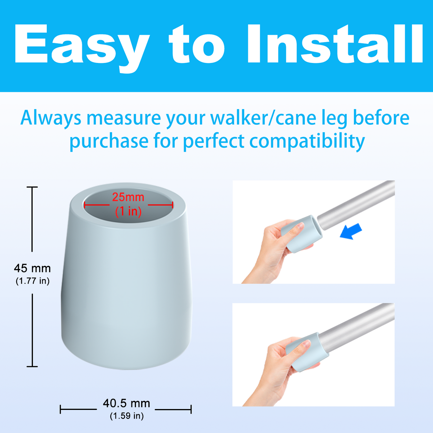 1-Inch Walker Rubber Tips (6-Pack) – Non-Skid with Metal Insert