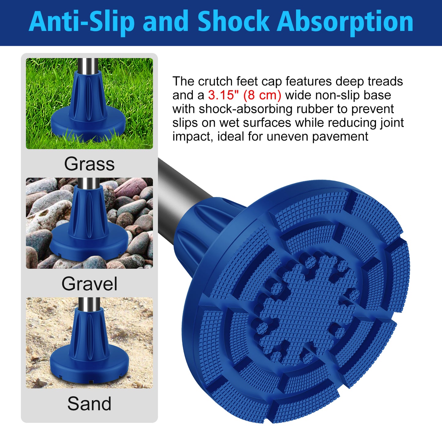 7/8" Heavy-Duty Anti-Slip Rubber Cane Tips with Steel Core, 2-Pack