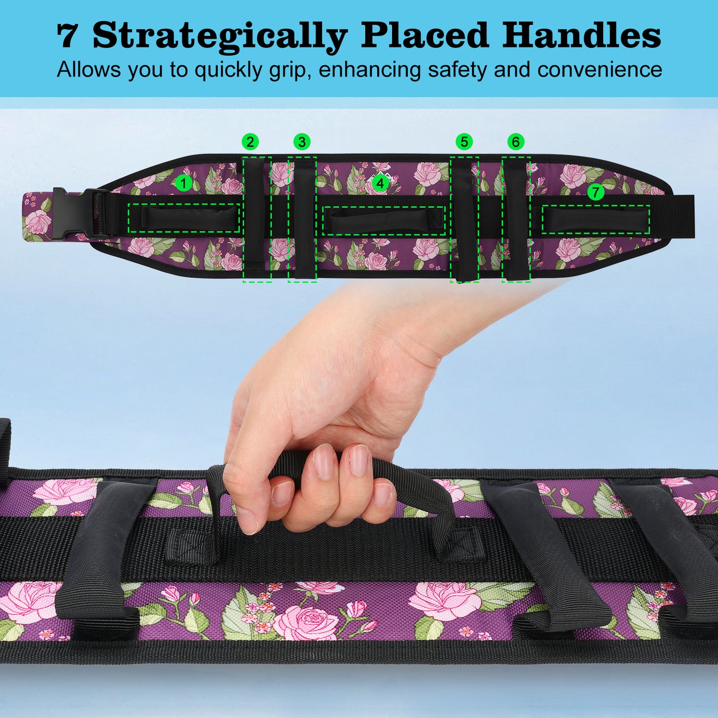 Gait Belt Transfer Aid, 7 Handles, Quick-Release Buckle