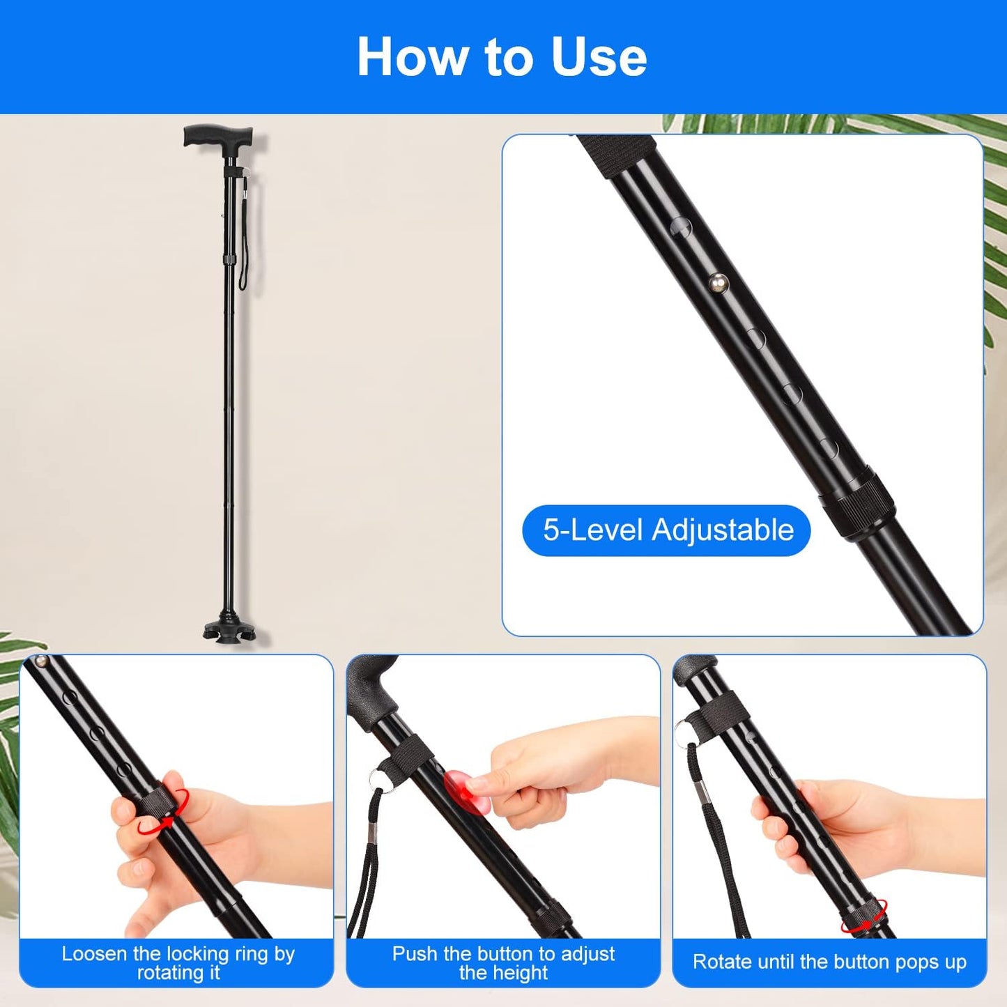 Save 40% - Cane Set: Folding Cane x 1, 3-Prong Cane Tips (3/4" ) x 1