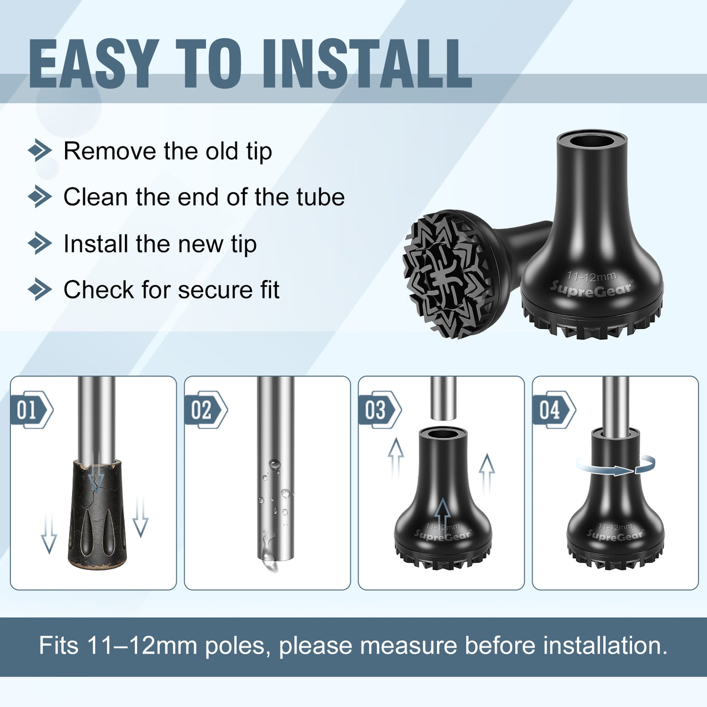 Heavy-Duty Wide Base Trekking Pole Tips – Non-Slip Rubber, Shock Absorbing