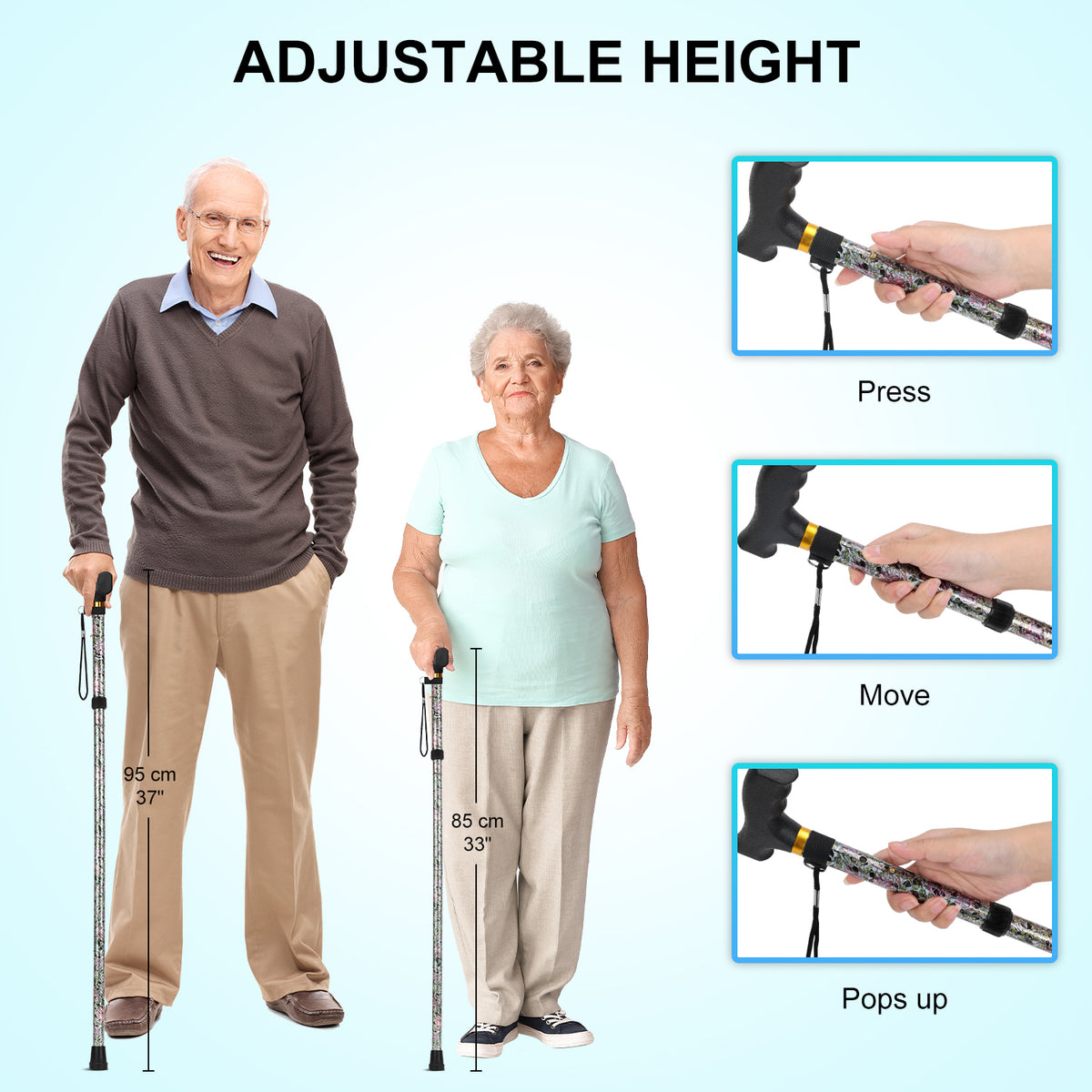 Folding Cane with T Handle Adjustable Lightweight Walking Cane