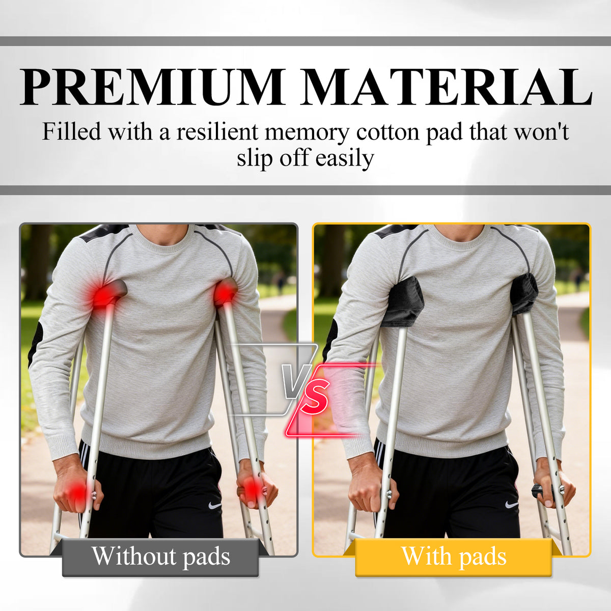 Crutch Pad & Hand Grip Covers Set – Soft Memory Foam Underarm Cushions with Non-Slip Breathable Covers for Standard Crutches, 4 Pack