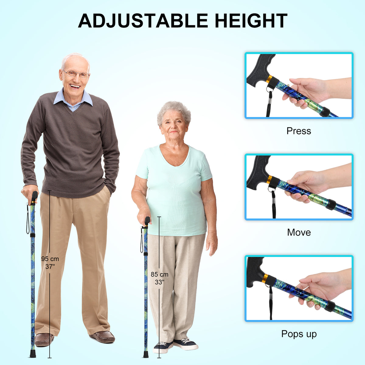 Folding Cane with T Handle Adjustable Lightweight Walking Cane