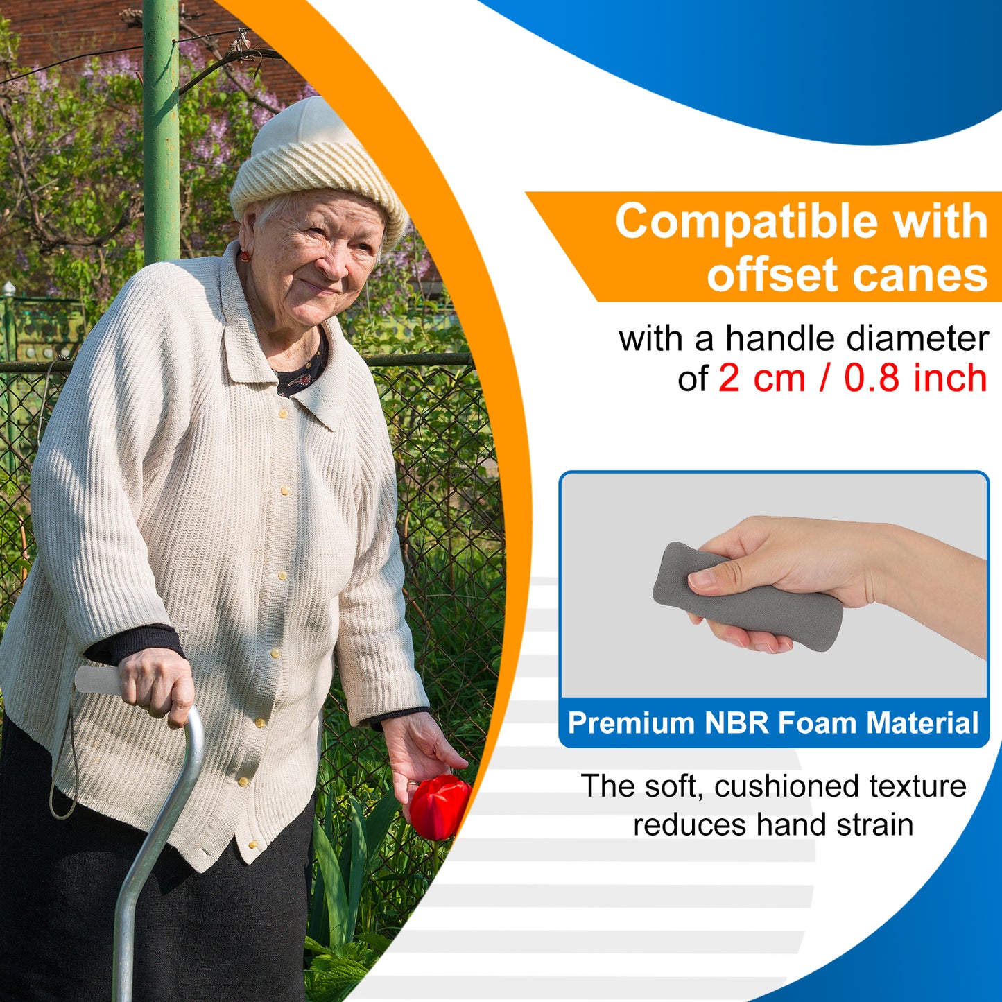 Non-Slip Foam Cane Grips, 4-Pack