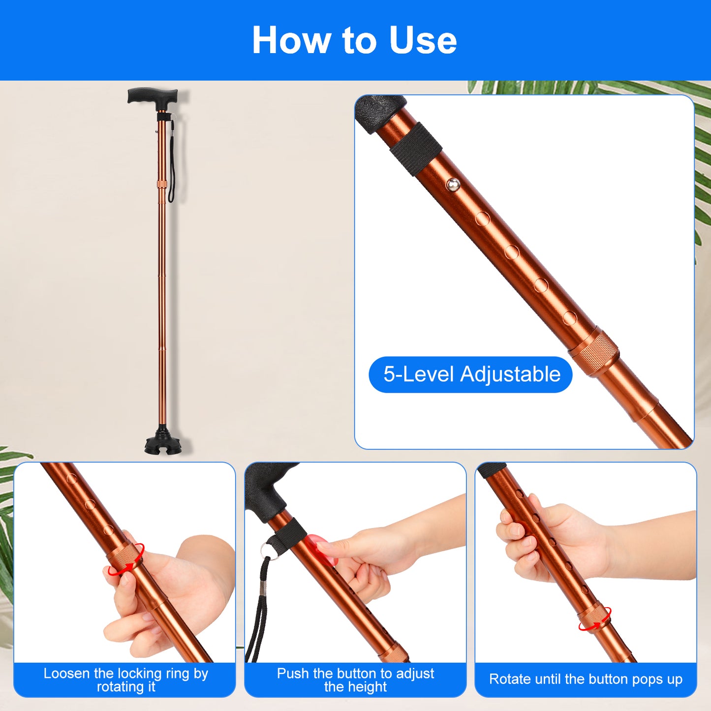 Save 40% - Cane Set: Folding Cane x 1, 3-Prong Cane Tips (3/4" ) x 1