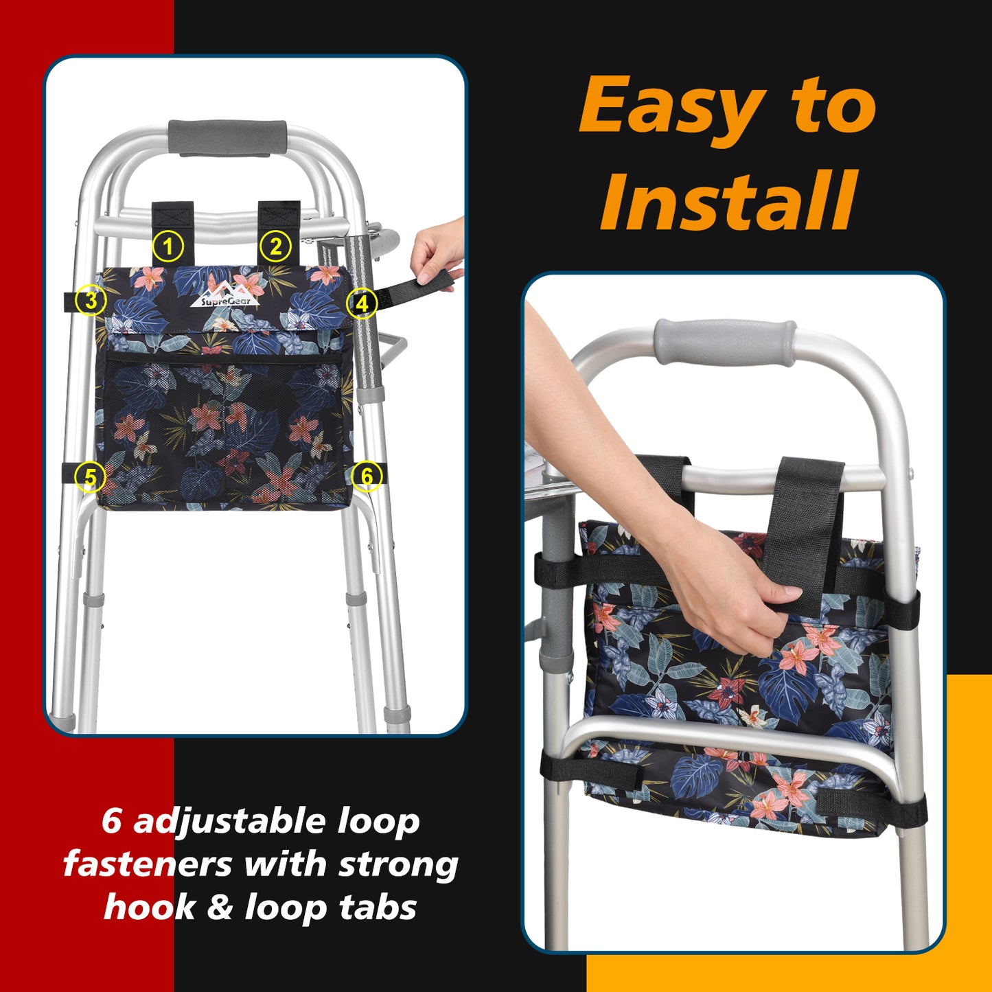 Water-Resistant Walker Side Bag, Basket Pouch