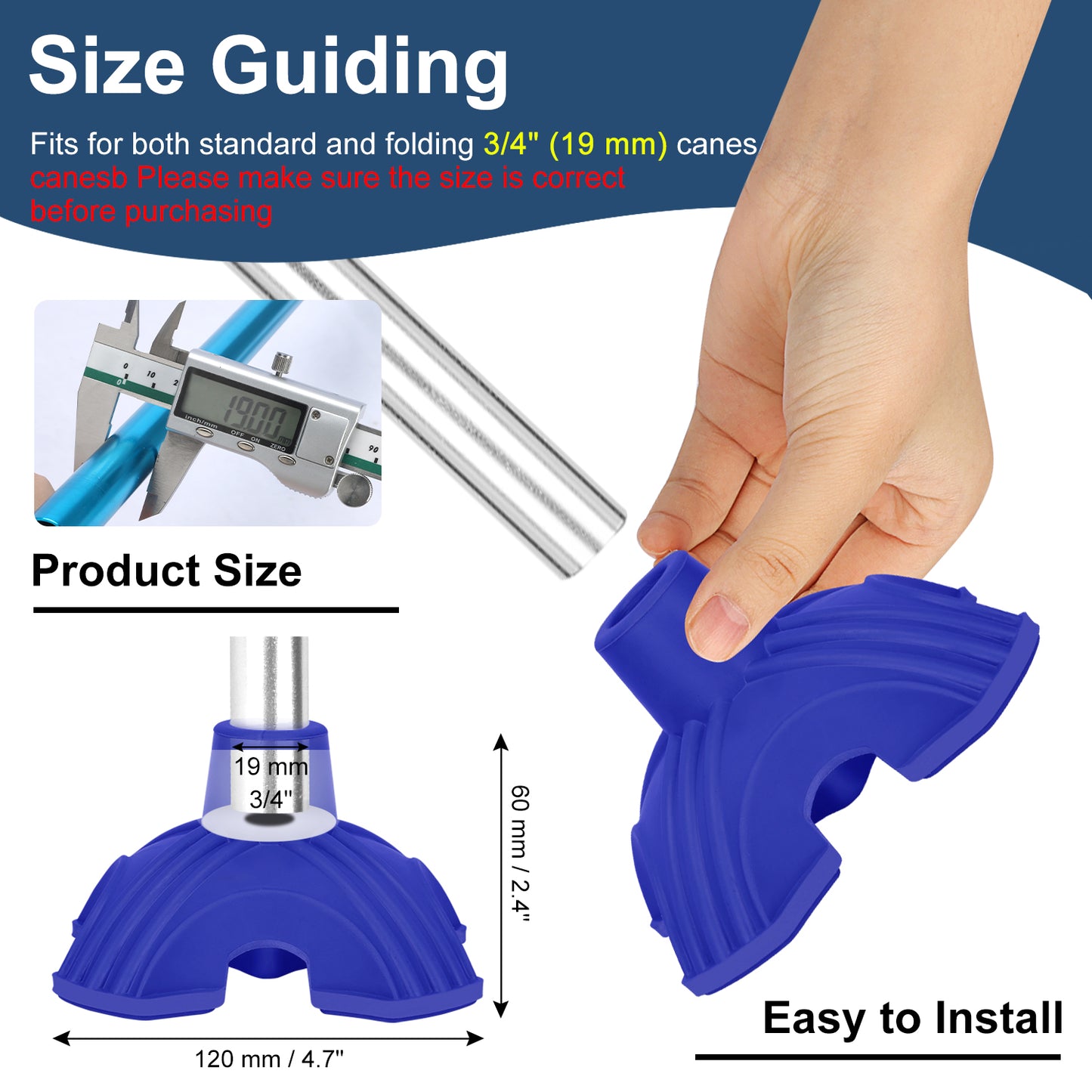 Self-Standing Cane Tip, 3/4 Inch Quad Rubber Base