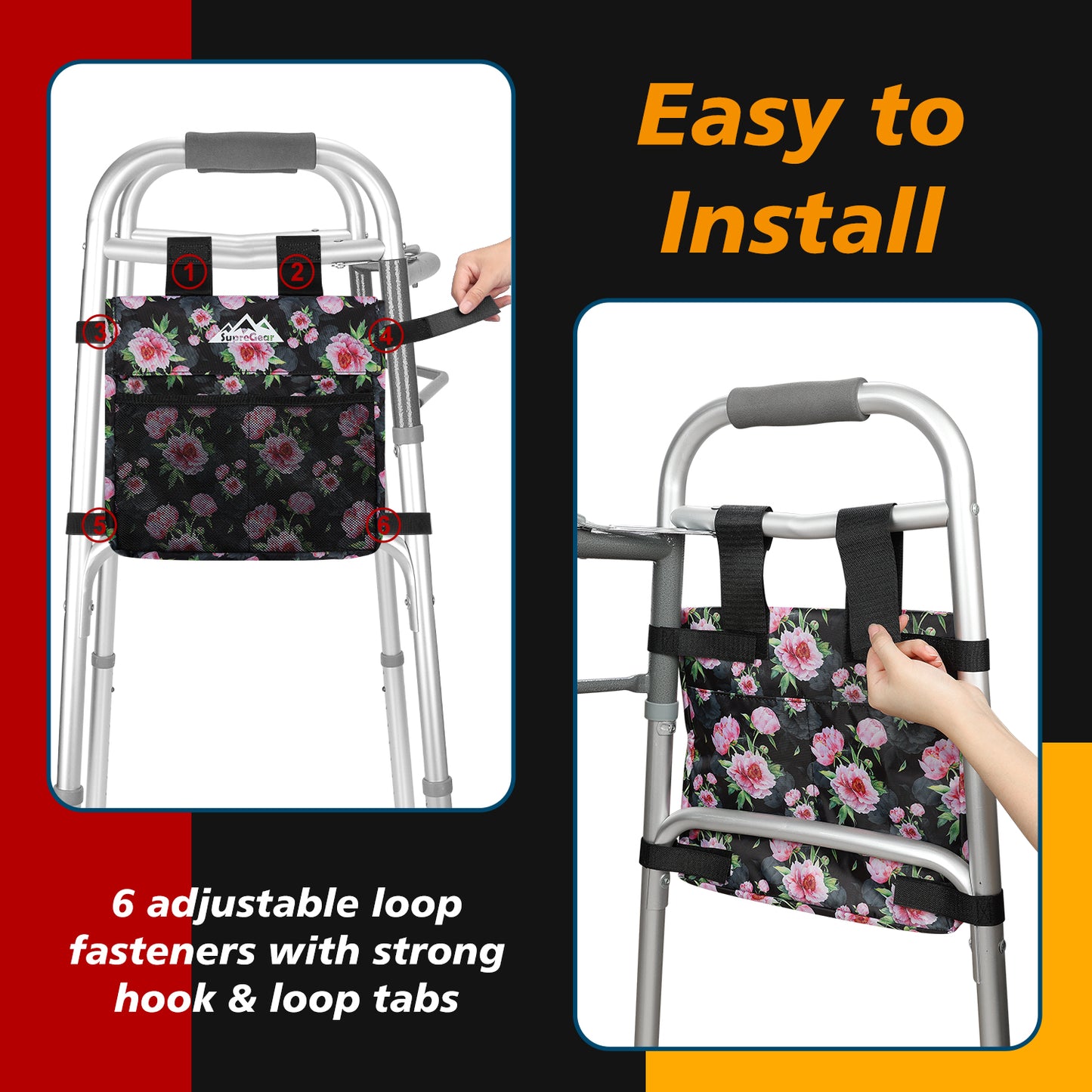 Water-Resistant Walker Side Bag, Basket Pouch