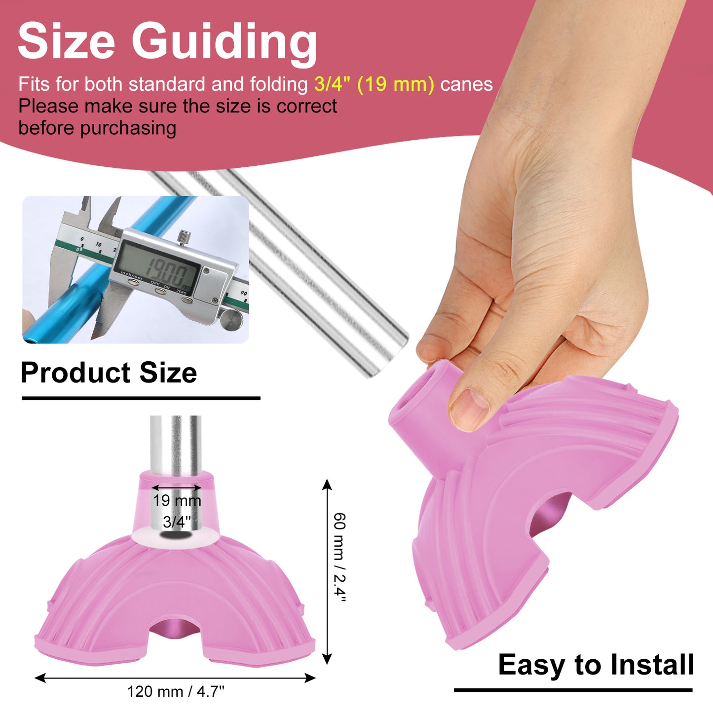 Self-Standing Cane Tip, 3/4 Inch Quad Rubber Base