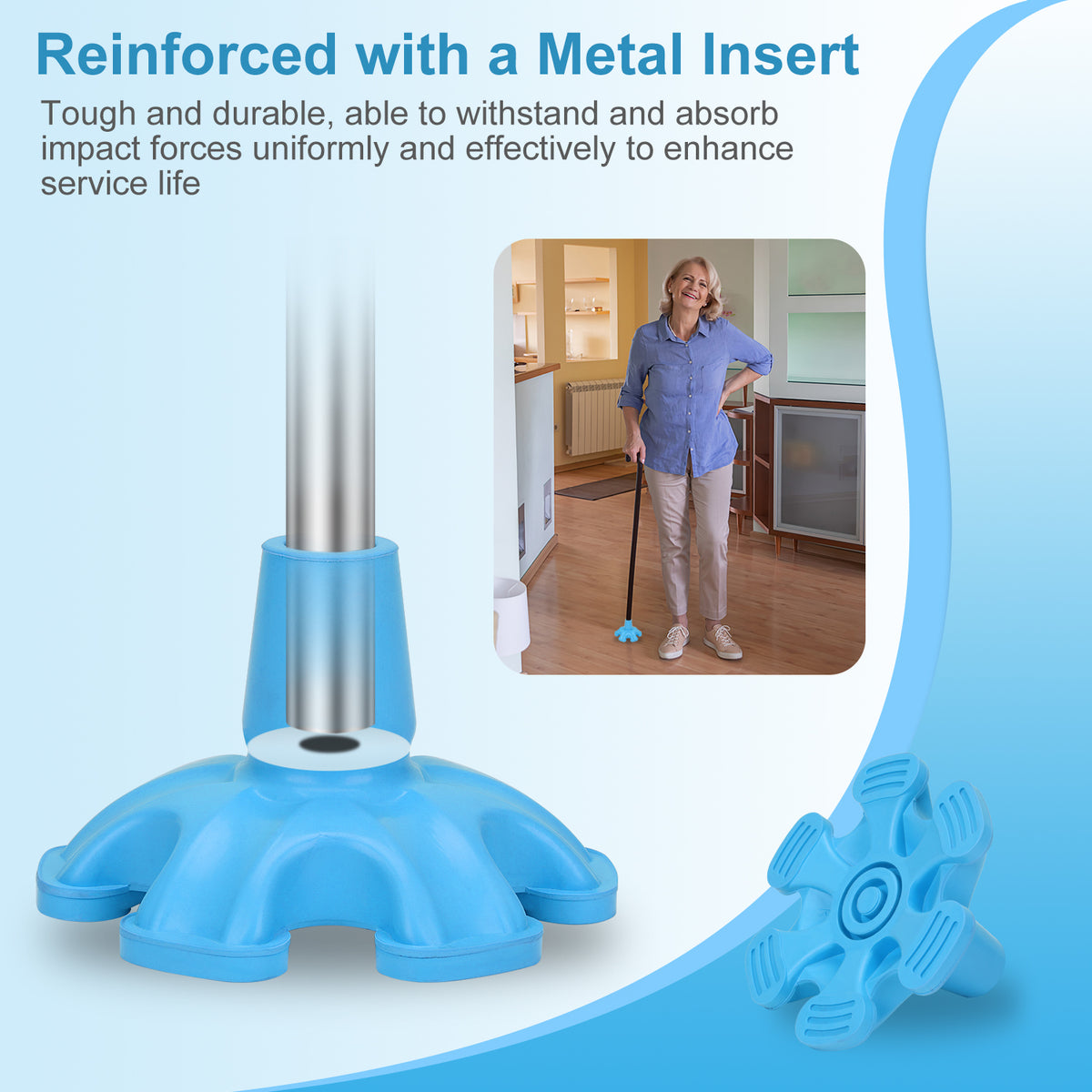 Self Standing Cane Tip 3/4 Inch 6-Prong Anti-Slip Rubber Replacement