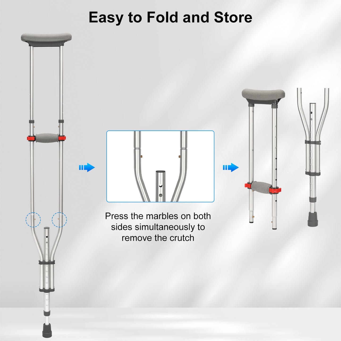 1 Pair Foldable Underarm Crutches Lightweight Cane