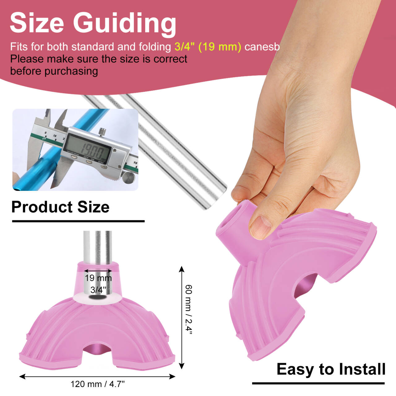 Self-Standing Cane Tip, 3/4 Inch Quad Rubber Base