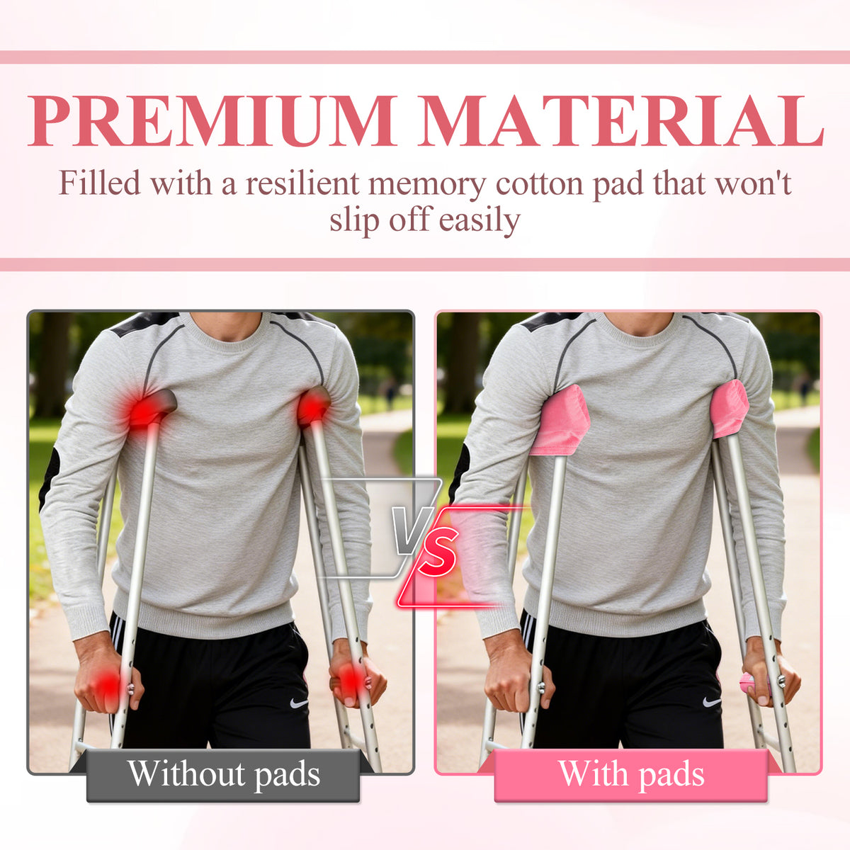 Crutch Pad and Hand Grip Covers Set 4-Pack, Memory Foam Underarm Cushions with Non-Slip Covers for Standard Crutches