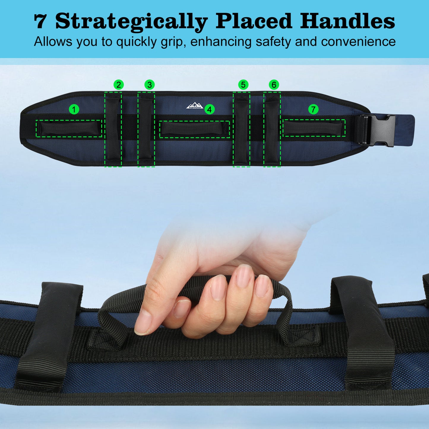 Gait Belt Transfer Aid, 7 Handles, Quick-Release Buckle