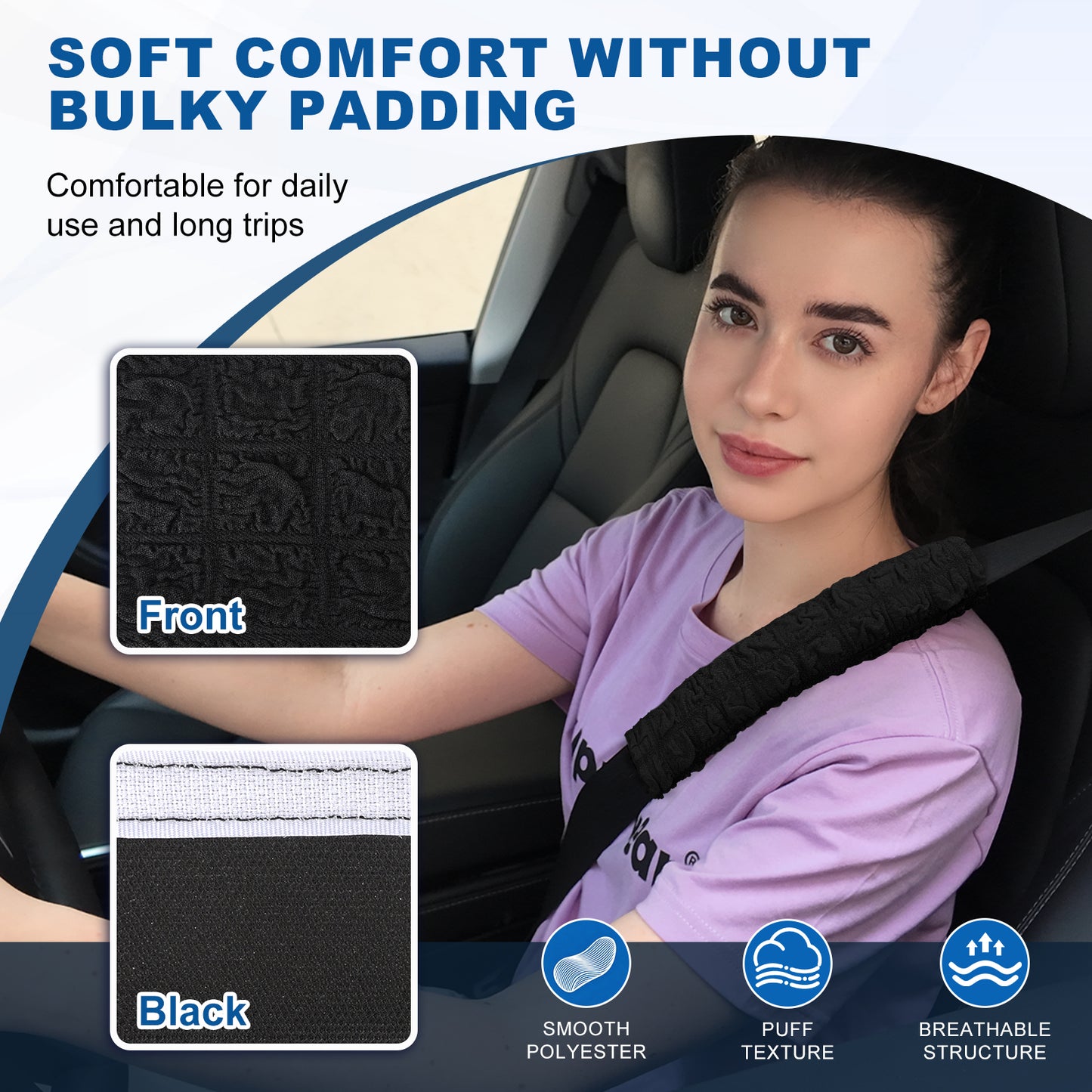 Soft Puff Seat Belt Shoulder Cover 2 Pack – Lightweight Neck & Shoulder Relief Pad for Cars, Travel & Backpacks