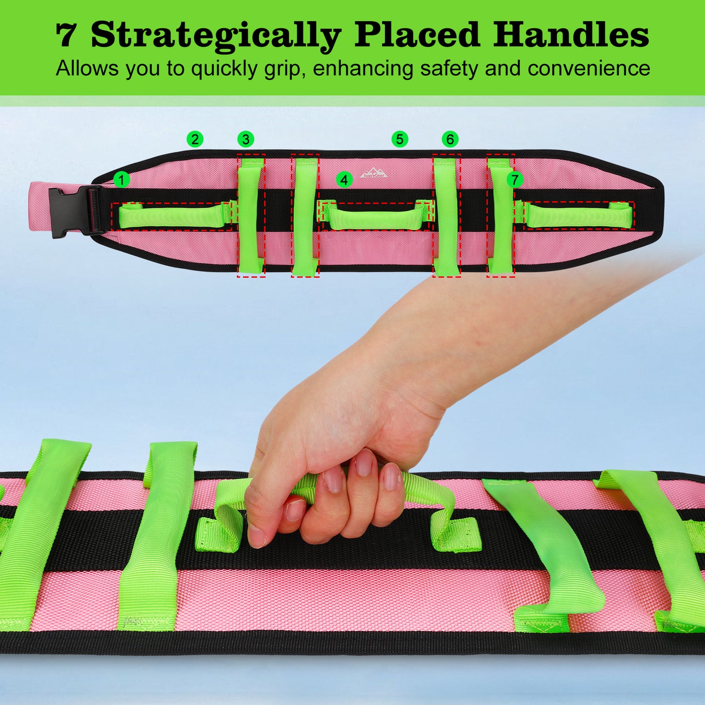 Gait Belt Transfer Aid, 7 Handles, Quick-Release Buckle