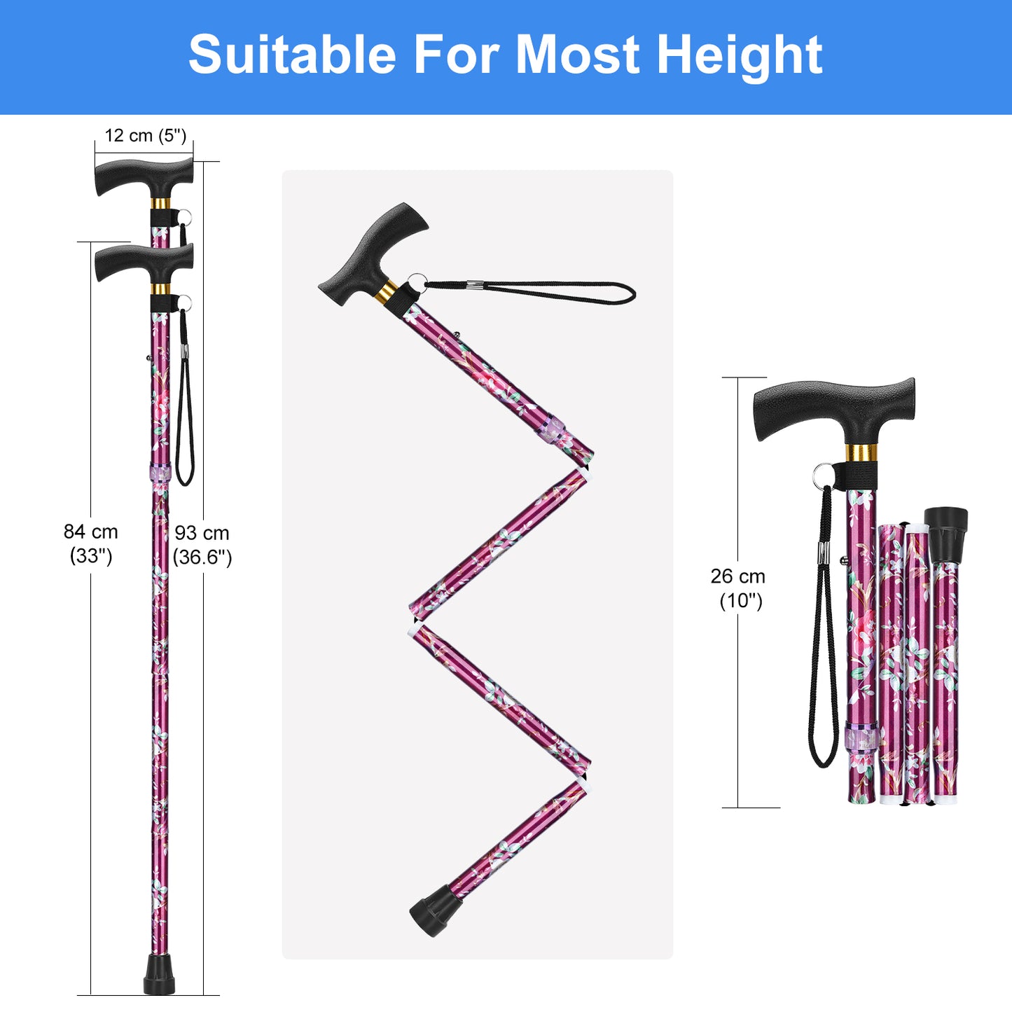 Collapsible Aluminum Folding Cane with T-Handle