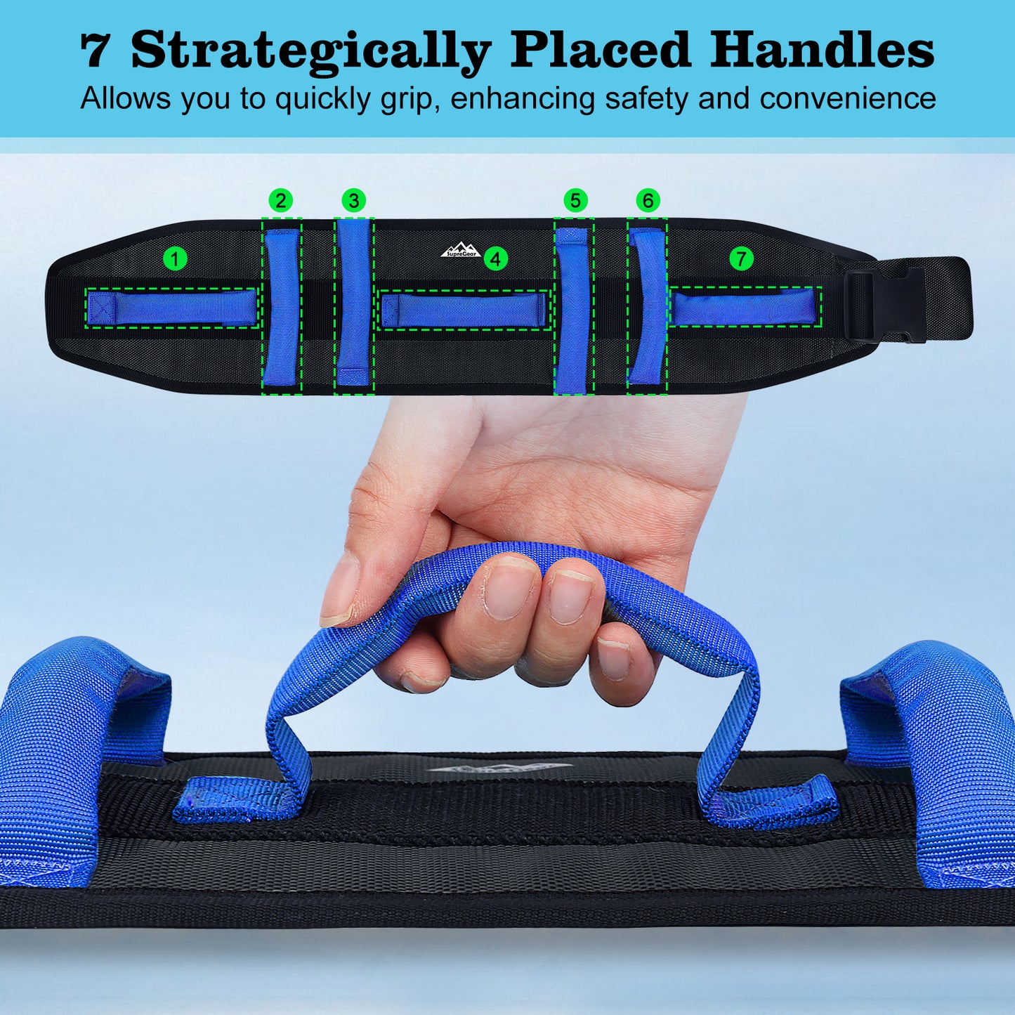 Gait Belt Transfer Aid, 7 Handles, Quick-Release Buckle