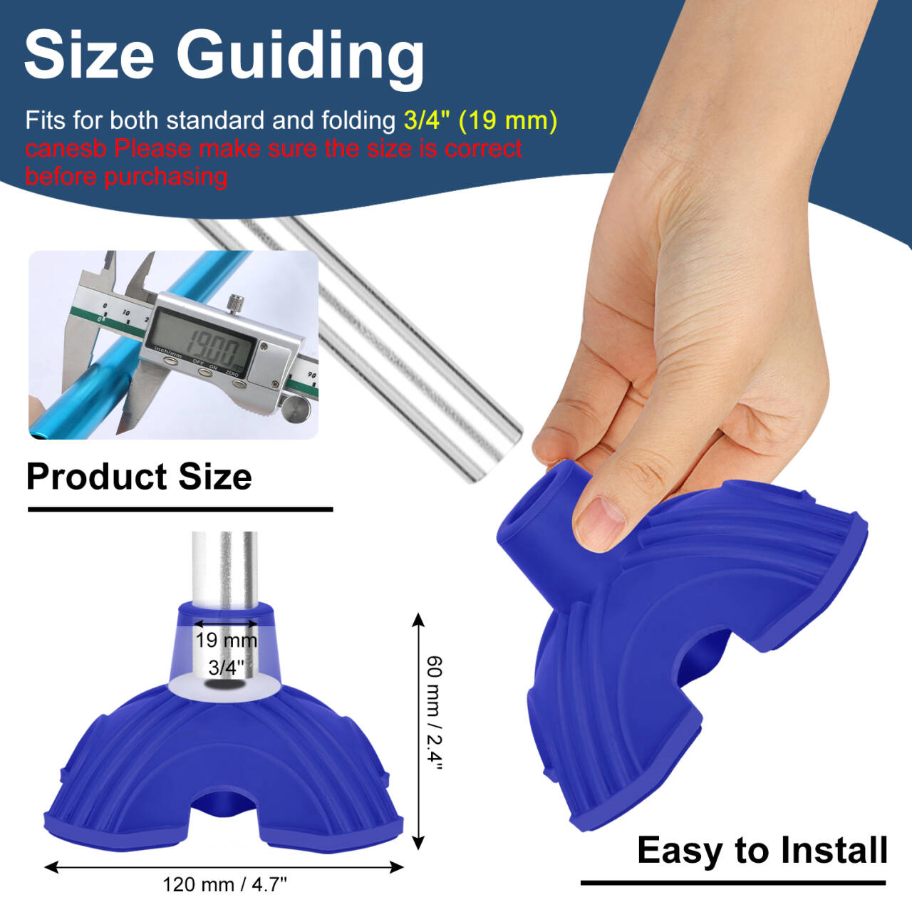 Self-Standing Cane Tip, 3/4 Inch Quad Rubber Base