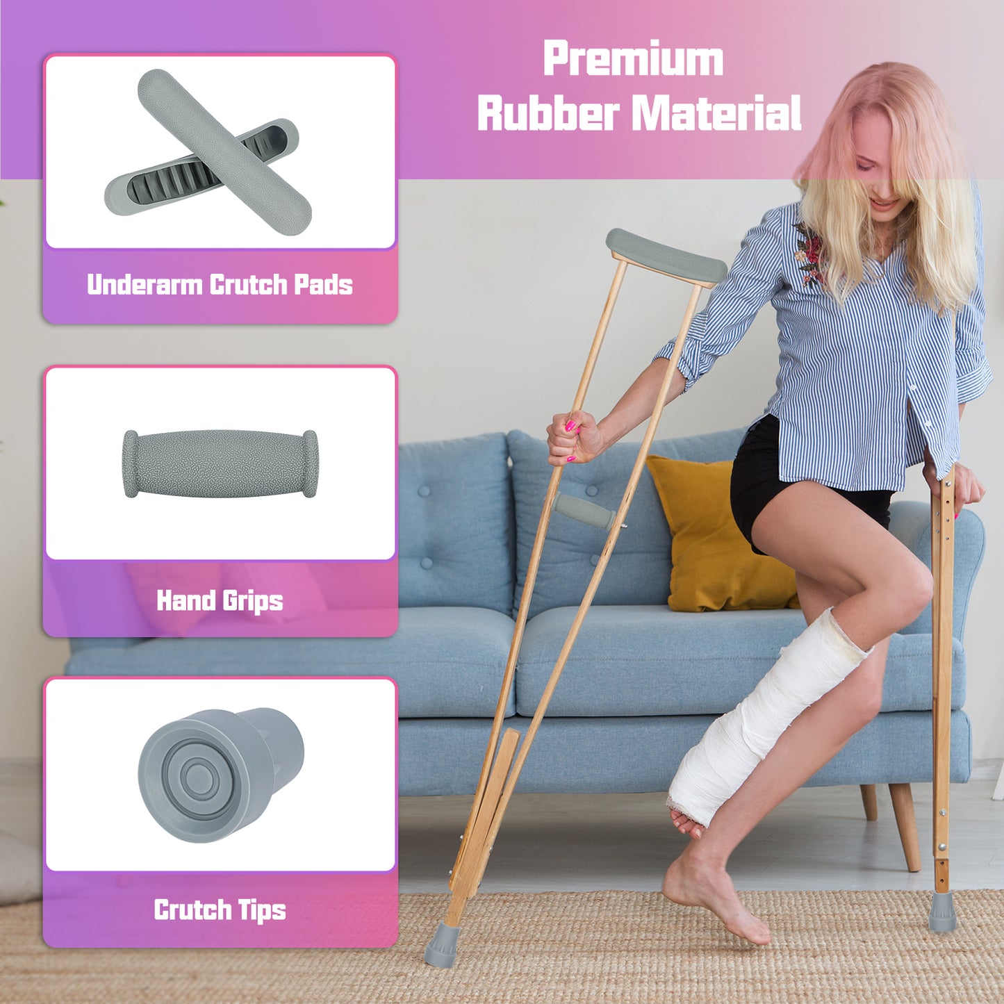 Crutch Accessory Kit: Pads, Grips, Tips,  6-Piece Set