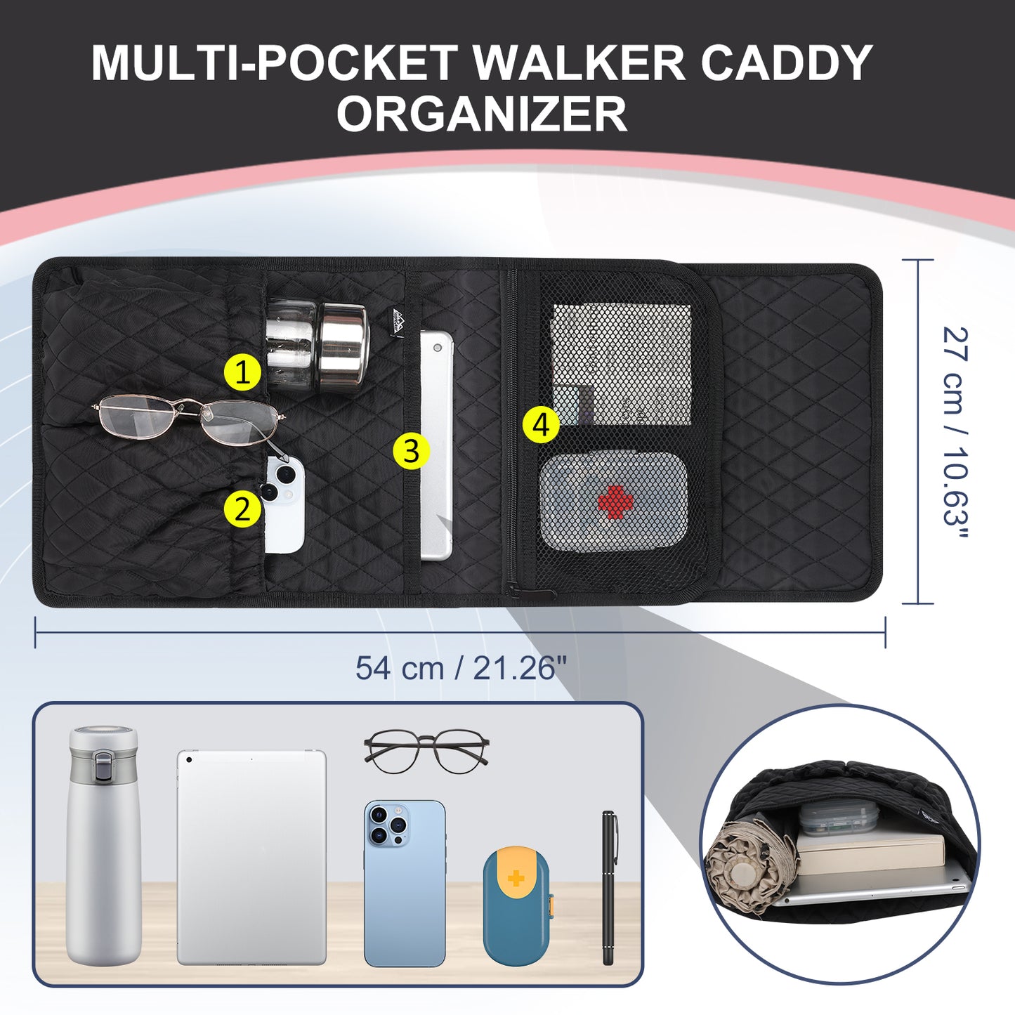 Universal Walker Bag Organizer with Multiple Pockets