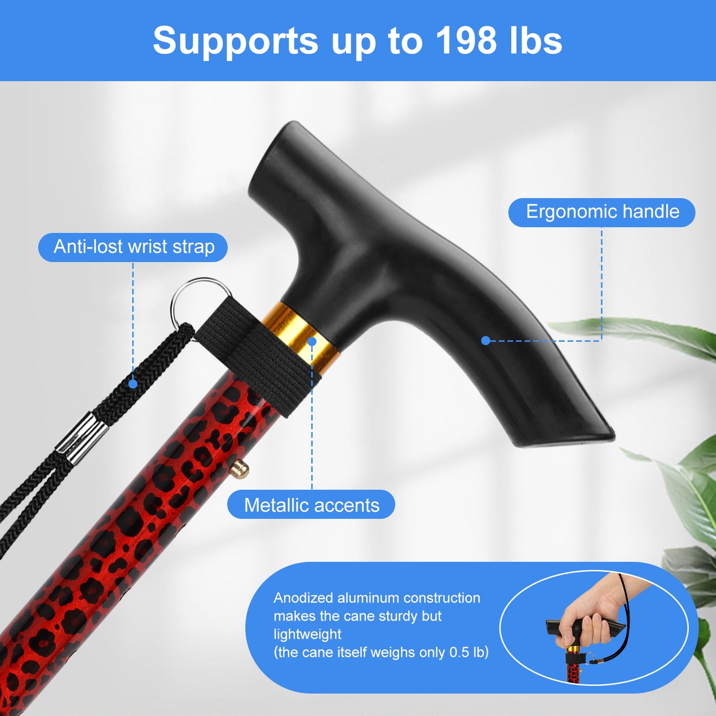 5-Level Adjustable Height Walking Stick Folding Cane