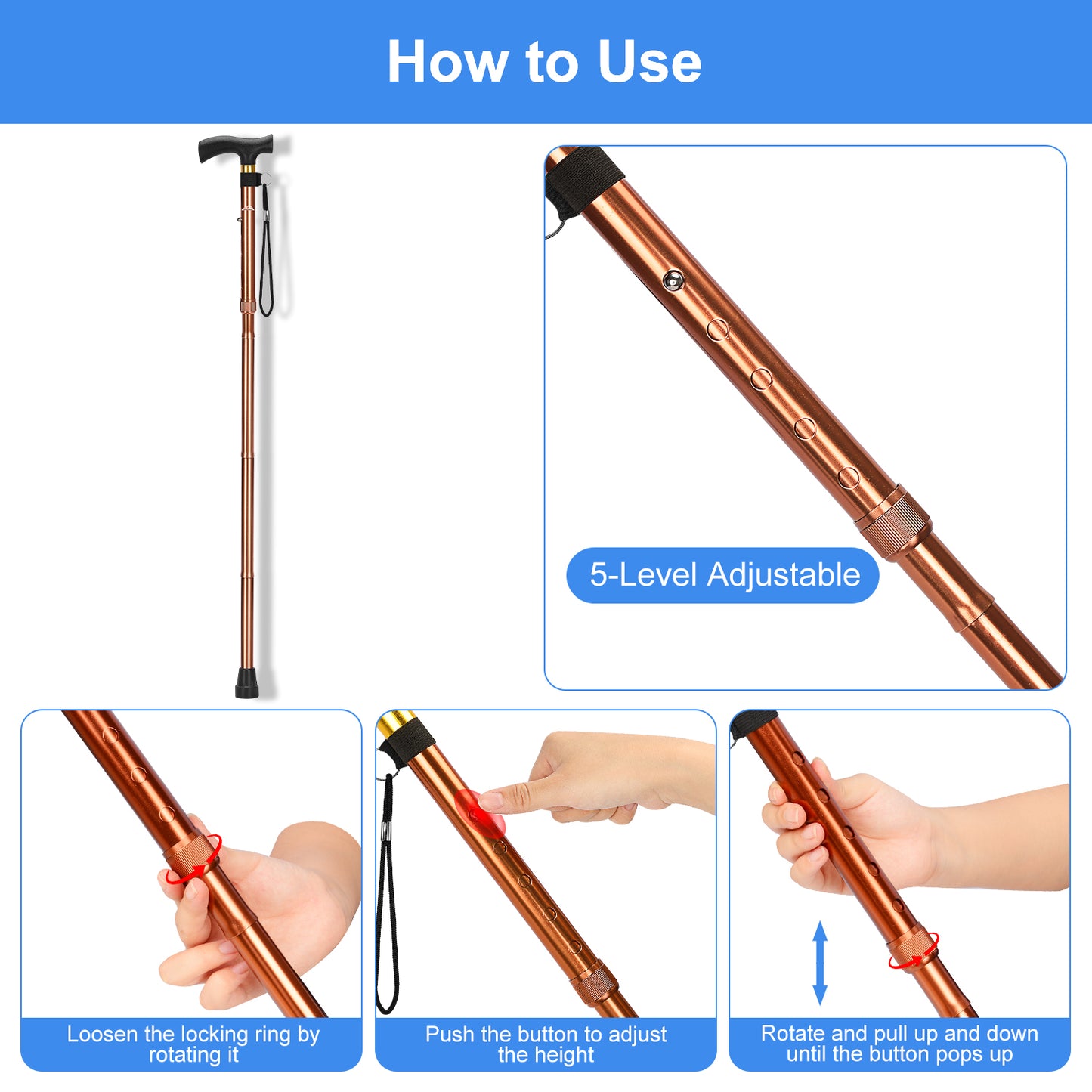 Collapsible Aluminum Folding Cane with T-Handle