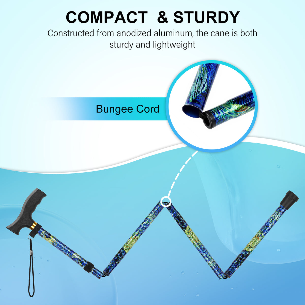 Folding Cane with T Handle Adjustable Lightweight Walking Cane