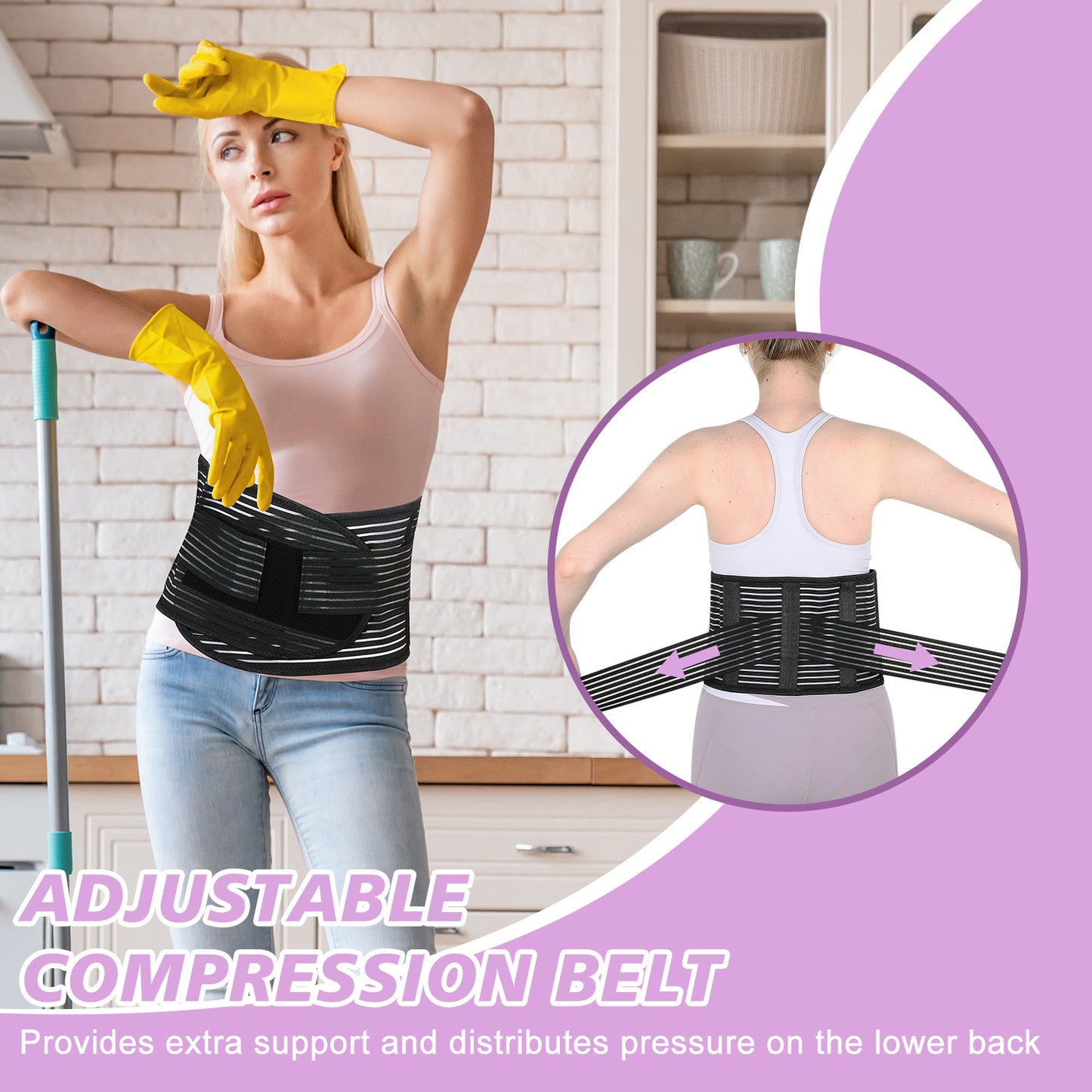 Lower Back Brace, Adjustable Lumbar Support Belt w/Splints