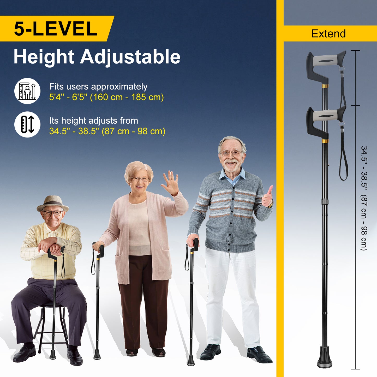 Foldable Adjustable Walking Cane with Offset Ergonomic Handle & All-Terrain Tip