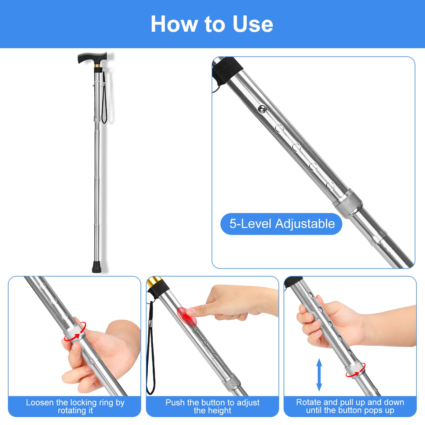 Collapsible Aluminum Folding Cane with T-Handle