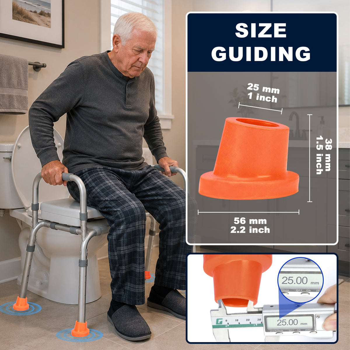 1 Inch Shower Chair Replacement Feet 4-Pack, Non-Slip Suction Rubber Tips for Bath Chairs