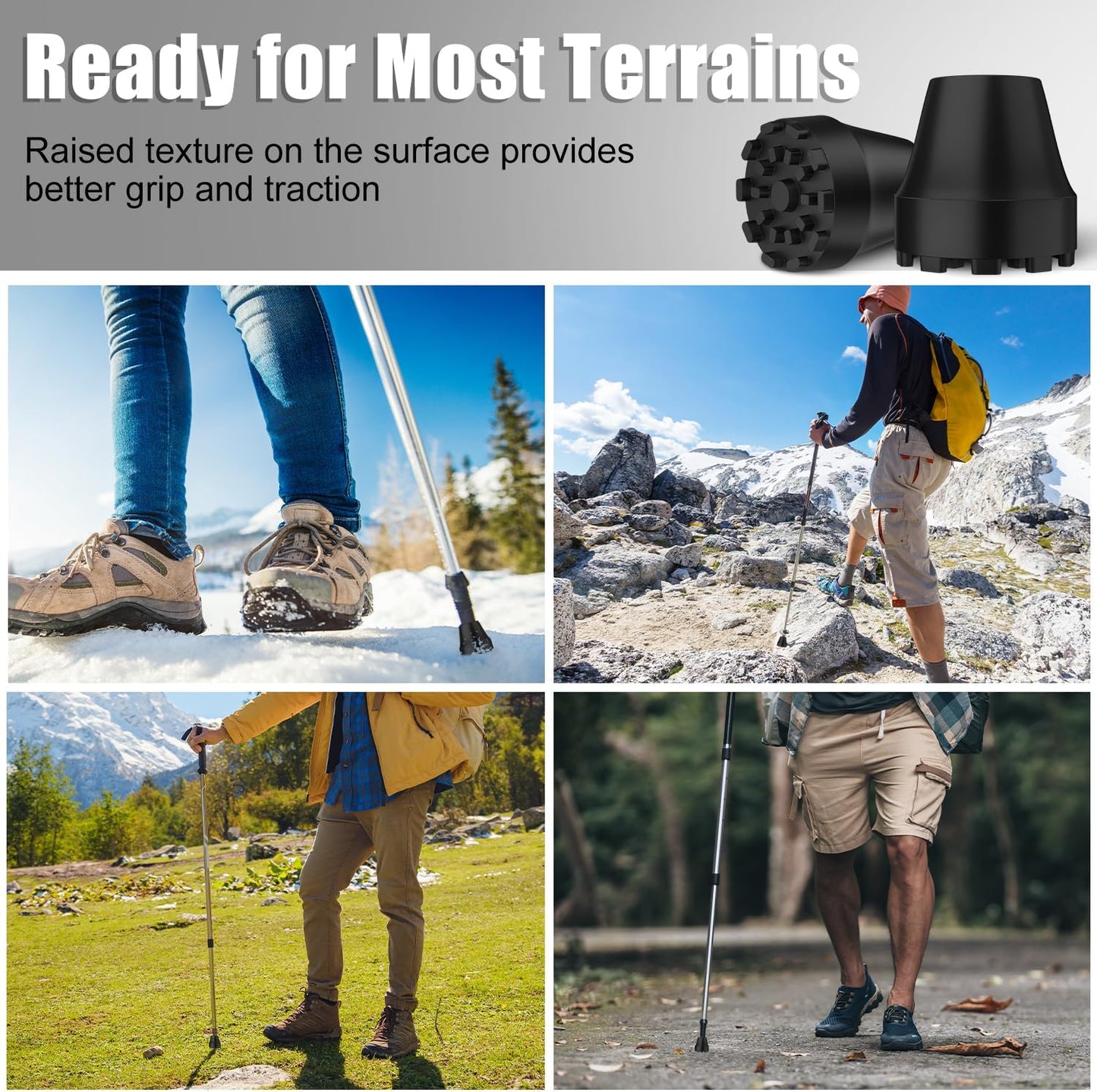 Trekking Pole Rubber Tips, Anti-Slip Shock-Absorbing, 0.43 Inch