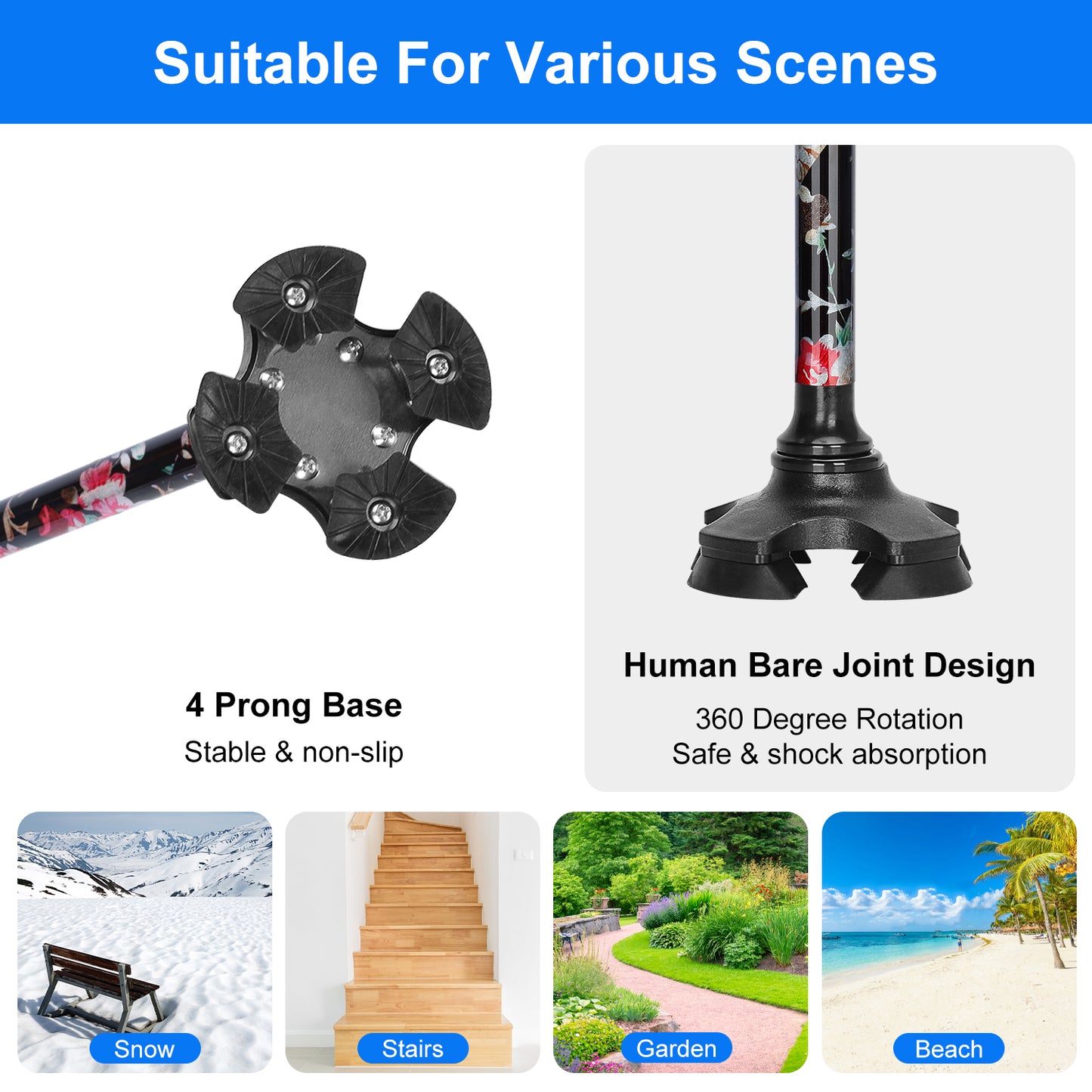 5-Level Adjustable Folding Cane