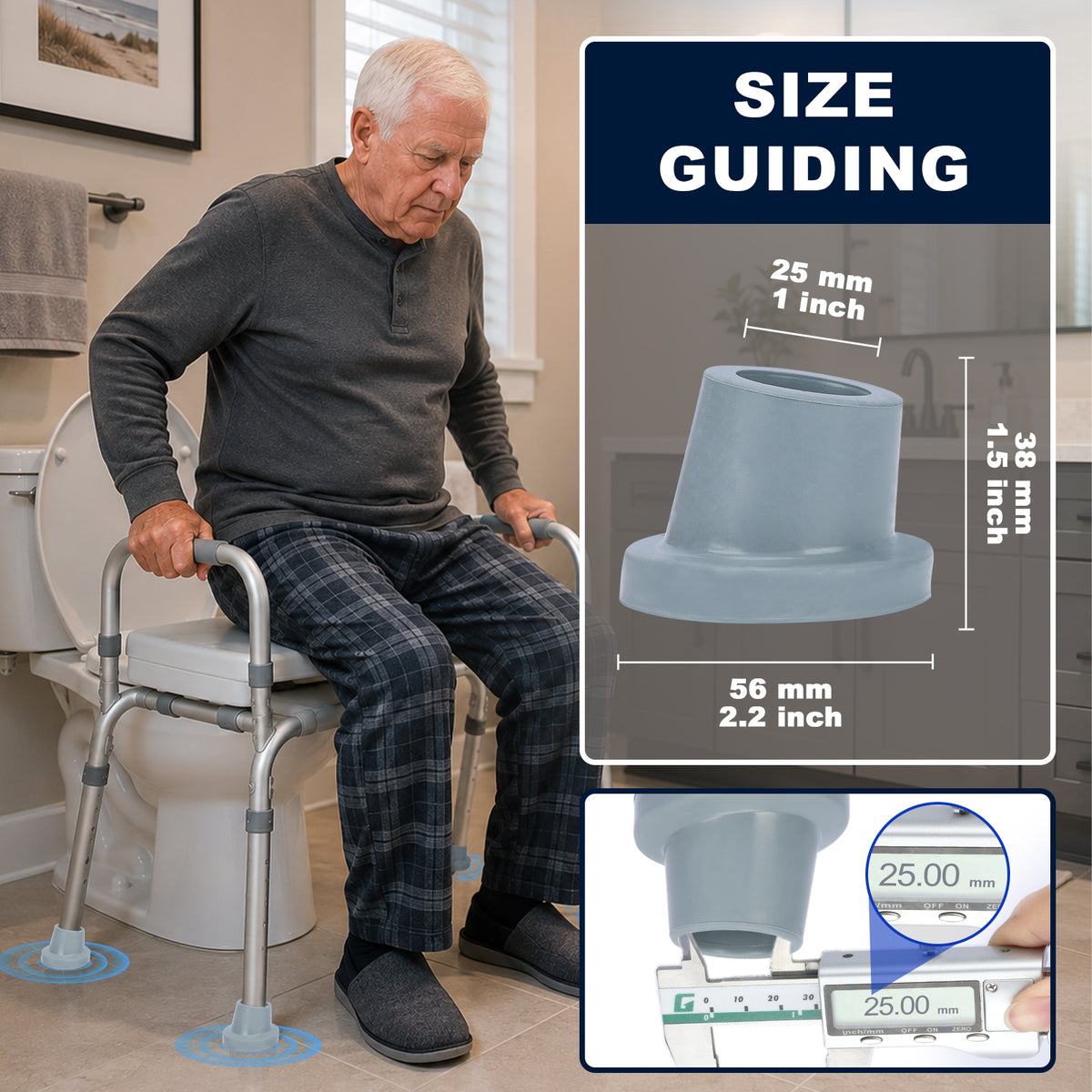 1 Inch Shower Chair Replacement Feet 4-Pack, Non-Slip Suction Rubber Tips for Bath Chairs