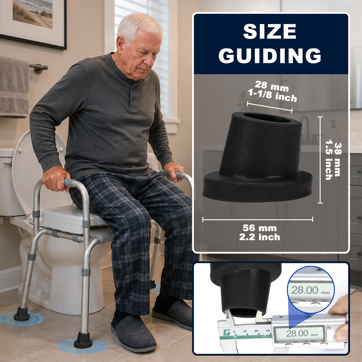 1 Inch Shower Chair Replacement Feet 4-Pack, Non-Slip Suction Rubber Tips for Bath Chairs