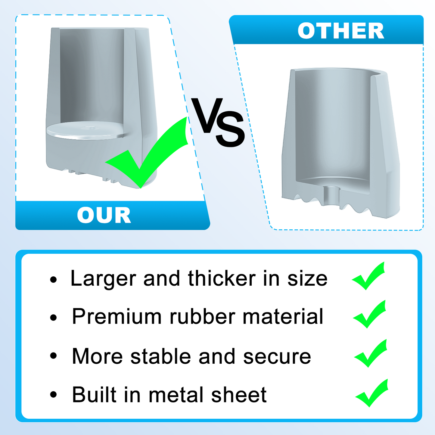 1-Inch Walker Rubber Tips (6-Pack) – Non-Skid with Metal Insert
