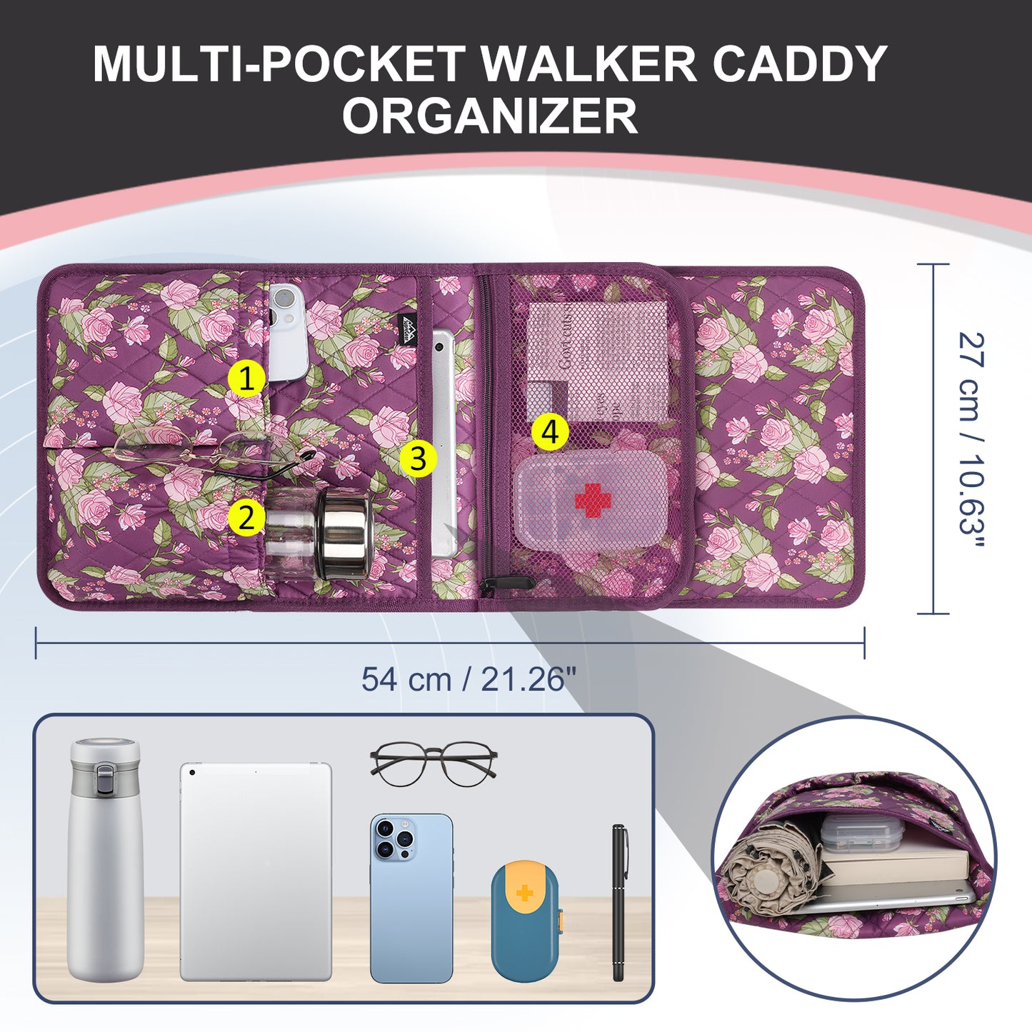 Universal Walker Bag Organizer with Multiple Pockets