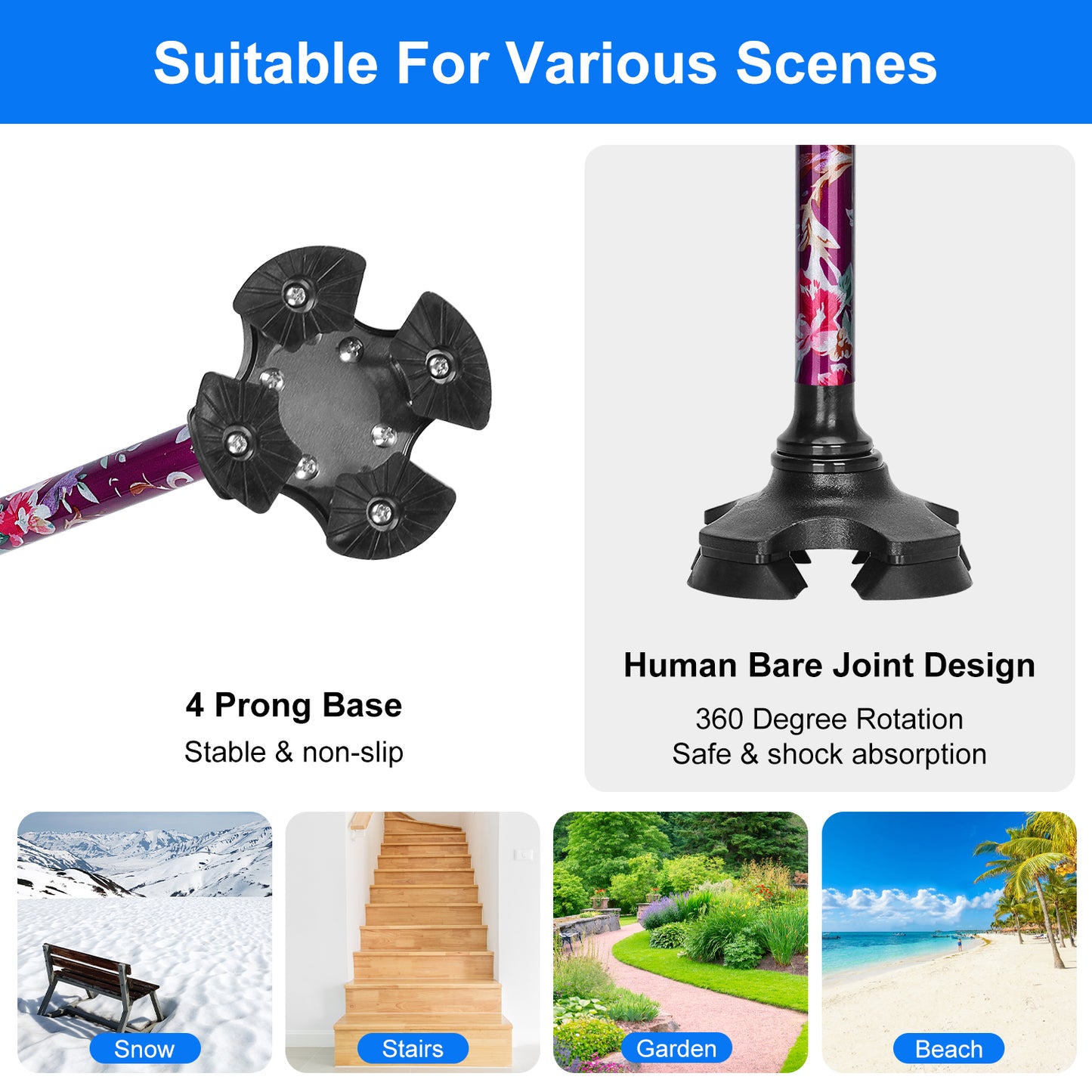 5-Level Adjustable Folding Cane