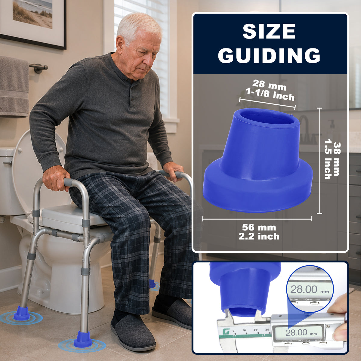 1 Inch Shower Chair Replacement Feet 4-Pack, Non-Slip Suction Rubber Tips for Bath Chairs